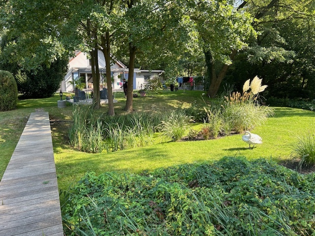 Blick vom Bootssteg zum Haus